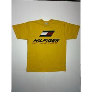 Vintage 90s Tommy Hilfiger Athletics Logo Tee Yellow Streetwear M